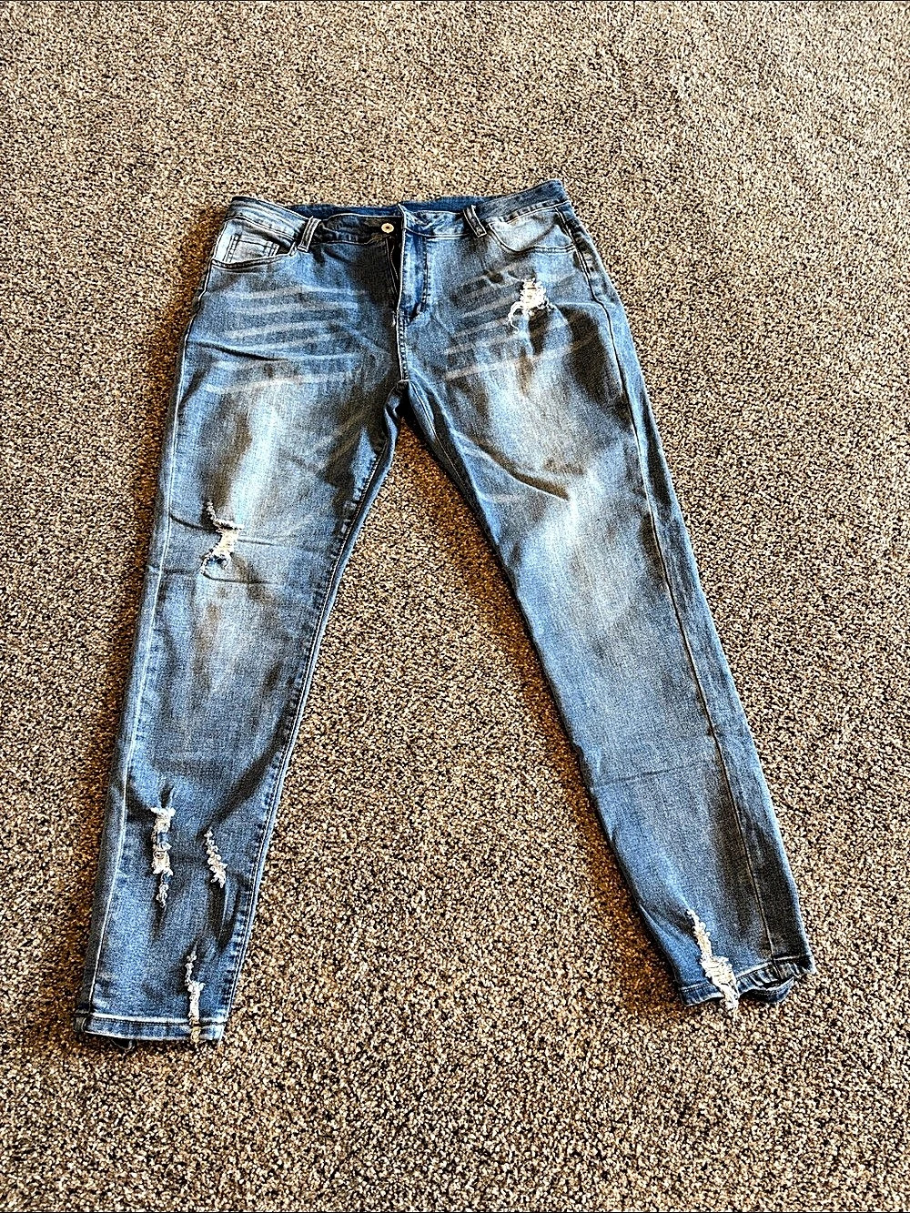 KUNMI Women's Skinny Jeans Distressed Blue Waist 18